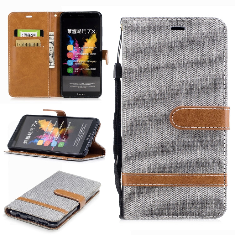 Color Matching Denim Texture Leather Case for Huawei Honor 7X, with Holder & Card Slots & Wallet & Lanyard