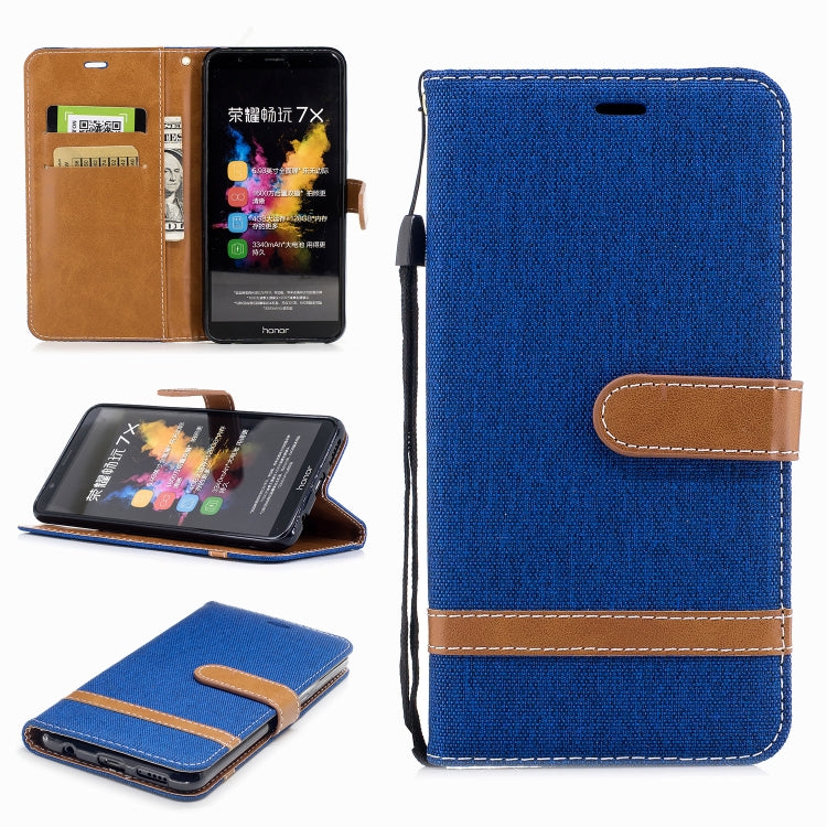 Color Matching Denim Texture Leather Case for Huawei Honor 7X, with Holder & Card Slots & Wallet & Lanyard