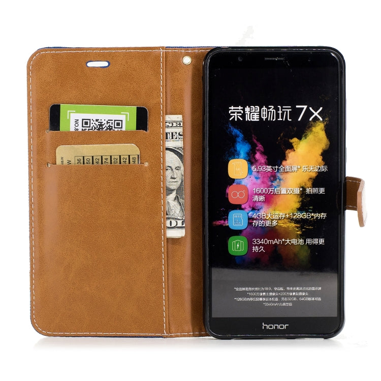 Color Matching Denim Texture Leather Case for Huawei Honor 7X, with Holder & Card Slots & Wallet & Lanyard