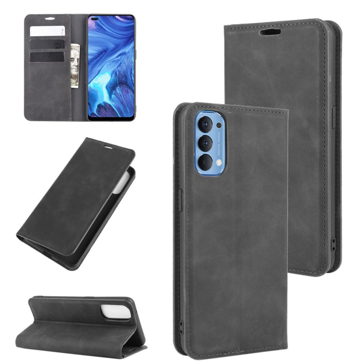 For OPPO Reno4 4G Retro-skin Business Magnetic Suction Leather Case with Holder & Card Slots & Wallet
