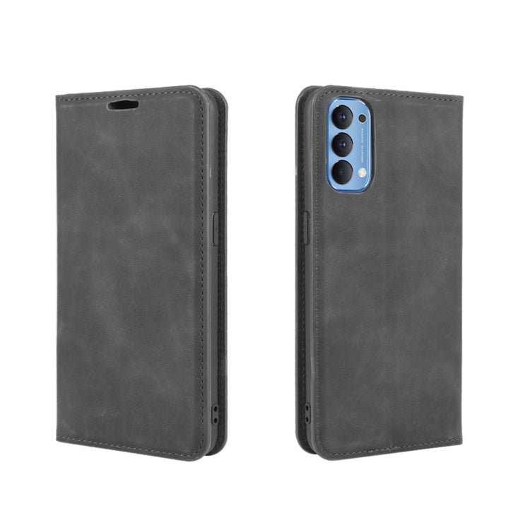 For OPPO Reno4 4G Retro-skin Business Magnetic Suction Leather Case with Holder & Card Slots & Wallet