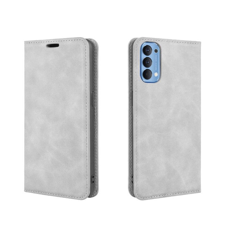 For OPPO Reno4 4G Retro-skin Business Magnetic Suction Leather Case with Holder & Card Slots & Wallet