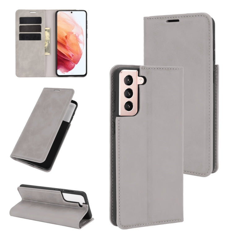 For Samsung Galaxy S21 5G Retro-skin Business Magnetic Suction Leather Case with Holder & Card Slots & Wallet