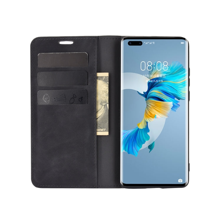 For Huawei Mate 40 Pro Retro-skin Business Magnetic Suction Leather Case with Holder & Card Slots & Wallet