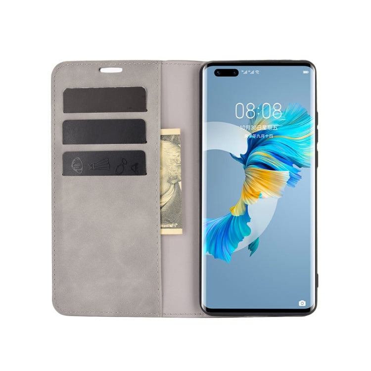 For Huawei Mate 40 Pro Retro-skin Business Magnetic Suction Leather Case with Holder & Card Slots & Wallet