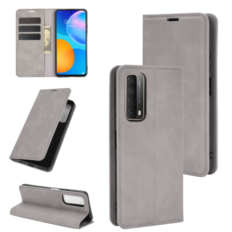 For Huawei P smart 2021 Retro-skin Business Magnetic Suction Leather Case with Holder & Card Slots & Wallet