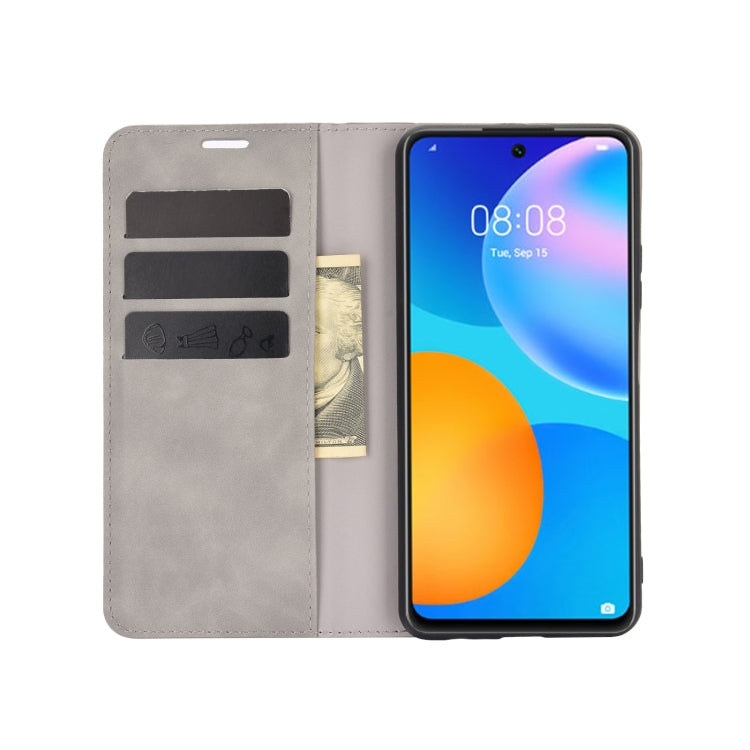 For Huawei P smart 2021 Retro-skin Business Magnetic Suction Leather Case with Holder & Card Slots & Wallet
