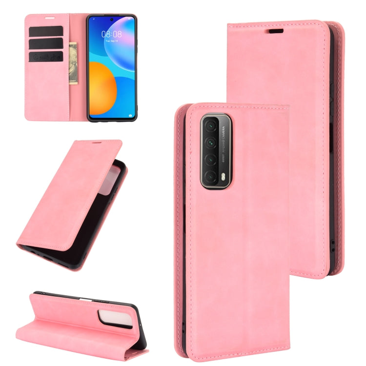 For Huawei P smart 2021 Retro-skin Business Magnetic Suction Leather Case with Holder & Card Slots & Wallet