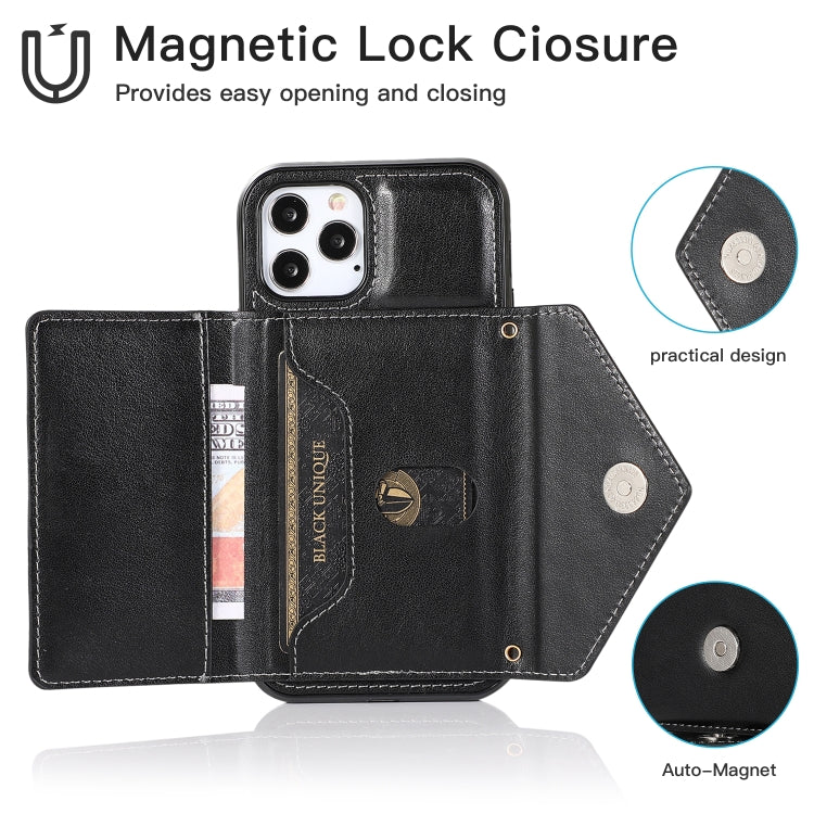 For iPhone 12 Pro Max Multi-functional Cross-body Card Bag TPU+PU Back Cover Case with Holder & Card Slot & Wallet
