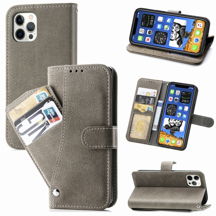 For iPhone 12 / 12 Pro Rotary Card Matte PU Leather Case with Card Slots & Photo Frame & Holder