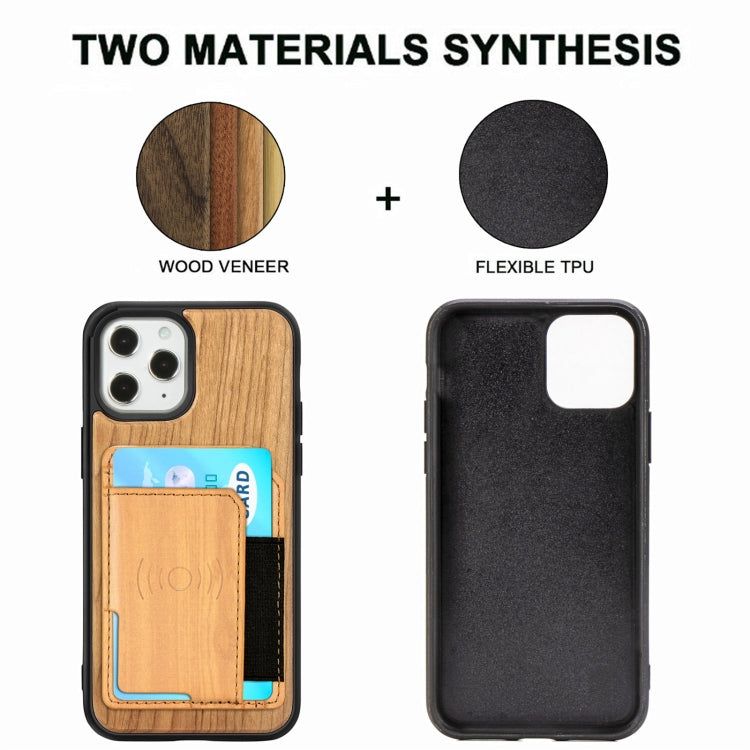 For iPhone 12 / 12 Pro Wood Grain PU+TPU Protective Case with Card Slot