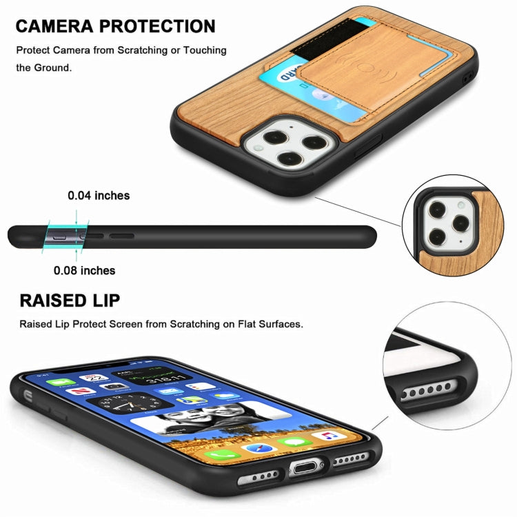 For iPhone 12 / 12 Pro Wood Grain PU+TPU Protective Case with Card Slot