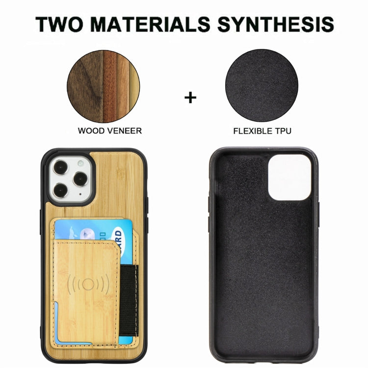 For iPhone 12 / 12 Pro Wood Grain PU+TPU Protective Case with Card Slot