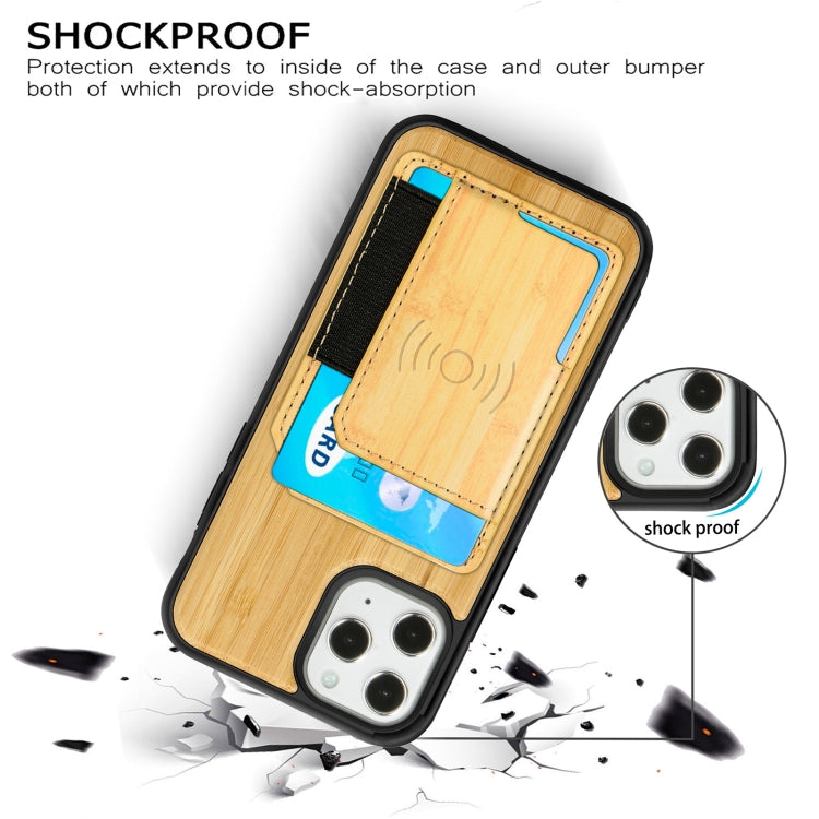 For iPhone 12 / 12 Pro Wood Grain PU+TPU Protective Case with Card Slot