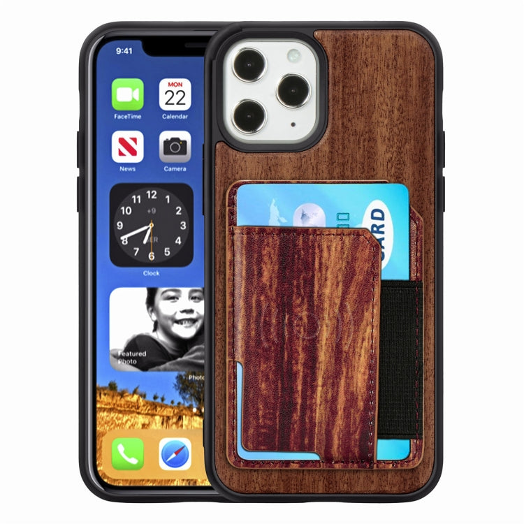 For iPhone 12 / 12 Pro Wood Grain PU+TPU Protective Case with Card Slot