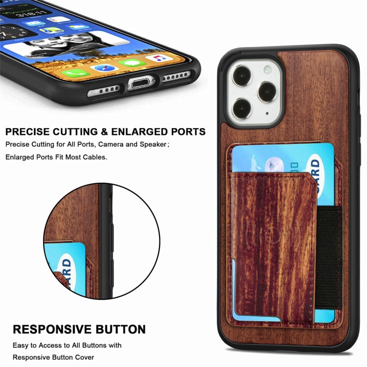 For iPhone 12 / 12 Pro Wood Grain PU+TPU Protective Case with Card Slot