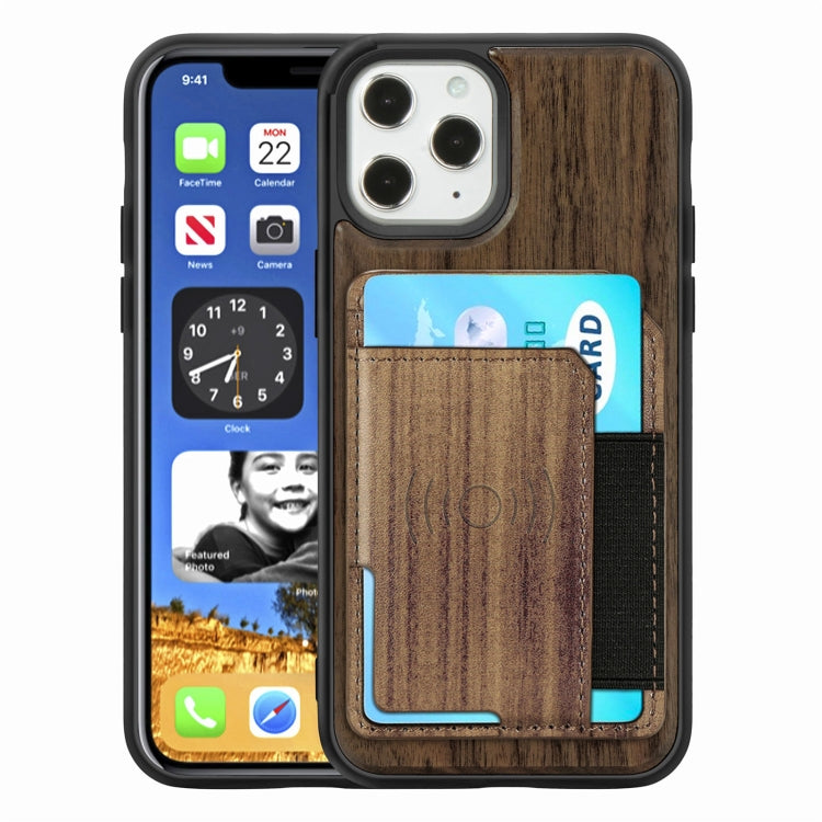 For iPhone 12 / 12 Pro Wood Grain PU+TPU Protective Case with Card Slot