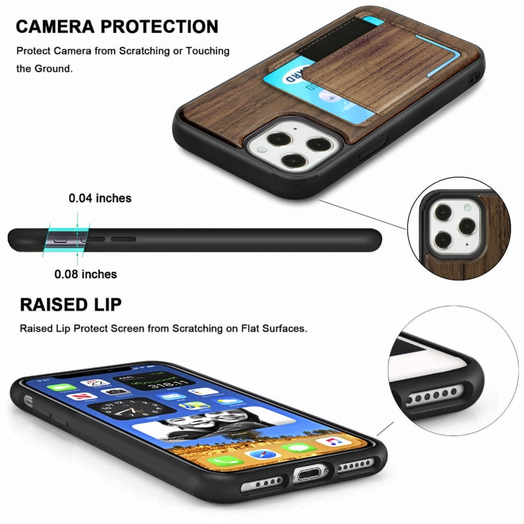 For iPhone 12 / 12 Pro Wood Grain PU+TPU Protective Case with Card Slot