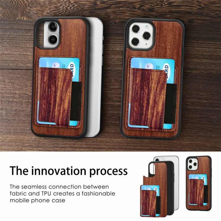 For iPhone 12 / 12 Pro Wood Grain PU+TPU Protective Case with Card Slot