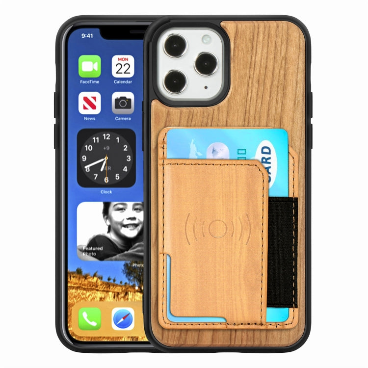For iPhone 12 mini Wood Grain PU+TPU Protective Case with Card Slot