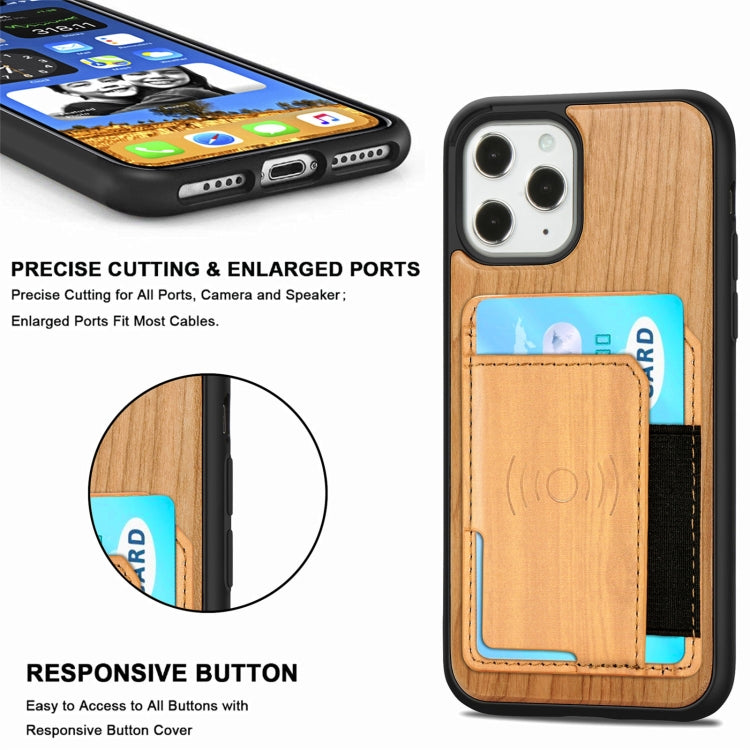 For iPhone 12 mini Wood Grain PU+TPU Protective Case with Card Slot