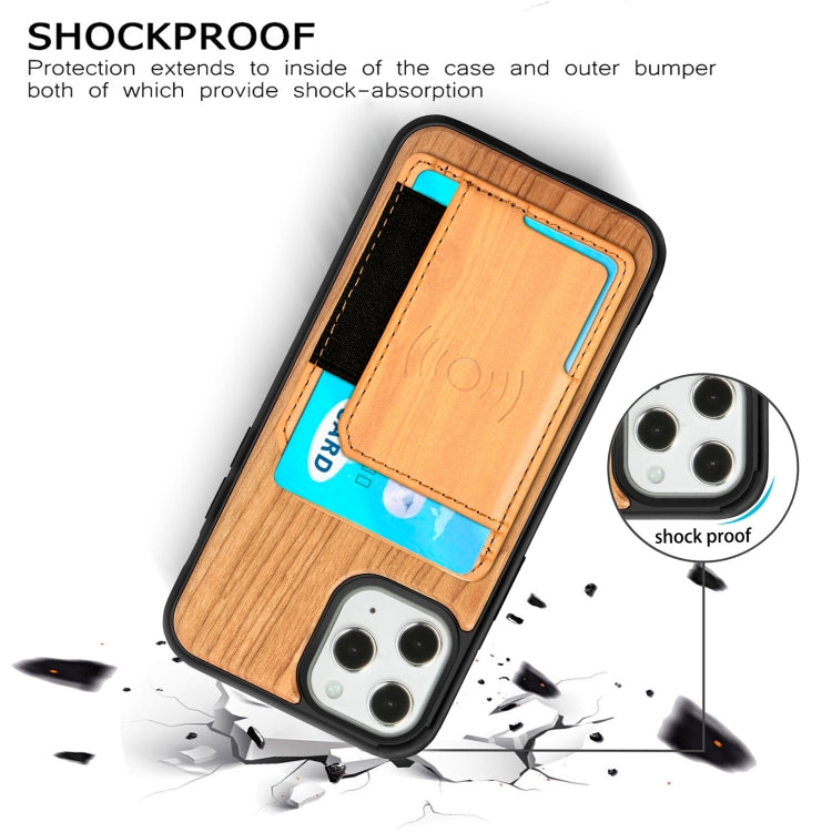 For iPhone 12 mini Wood Grain PU+TPU Protective Case with Card Slot