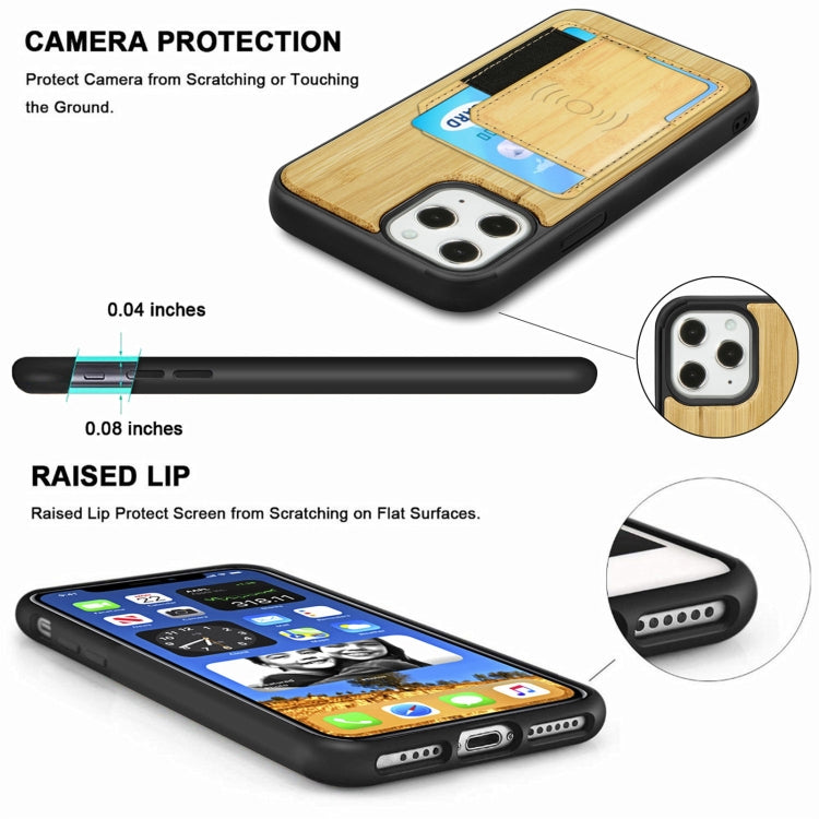 For iPhone 12 mini Wood Grain PU+TPU Protective Case with Card Slot