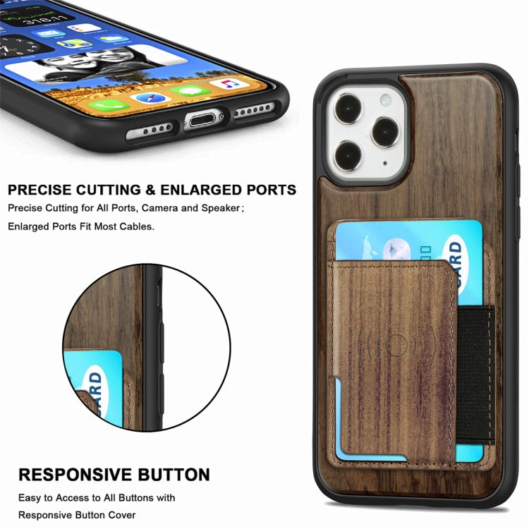 For iPhone 12 mini Wood Grain PU+TPU Protective Case with Card Slot