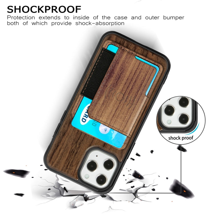For iPhone 12 mini Wood Grain PU+TPU Protective Case with Card Slot