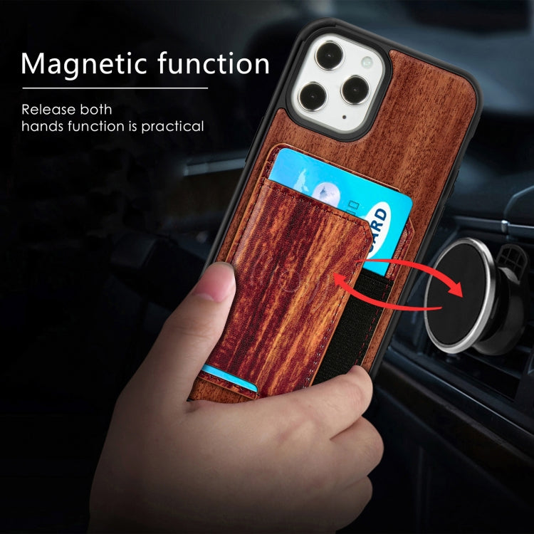 For iPhone 12 mini Wood Grain PU+TPU Protective Case with Card Slot