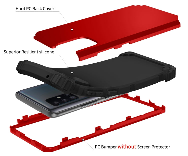 For Samsung Galaxy A51 5G PC + Silicone Three-piece Shockproof Protection Case