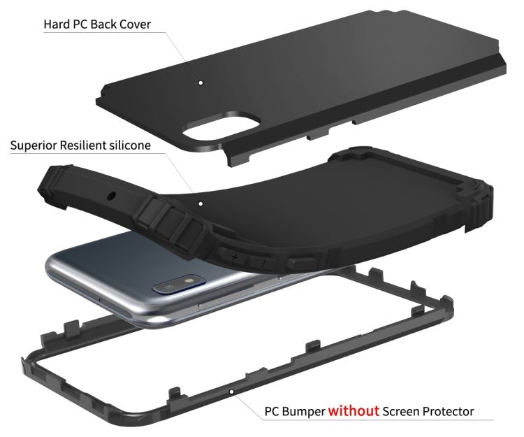 For Samsung Galaxy A10e PC + Silicone Three-piece Shockproof Protection Case