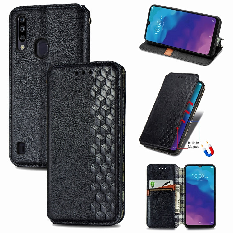 For ZTE Blade A7 2020 Cubic Grid Pressed Horizontal Flip Magnetic PU Leather Case with Holder & Card Slots & Wallet