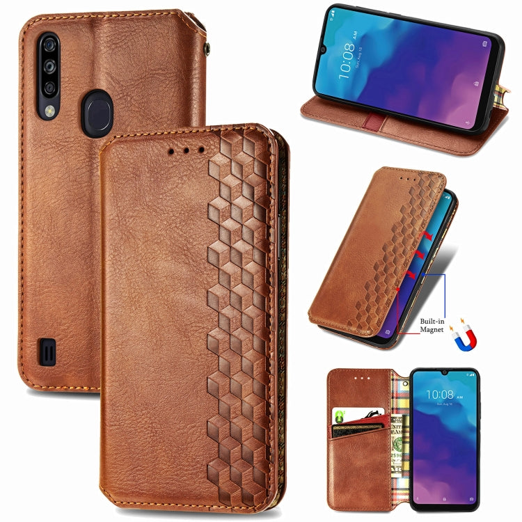 For ZTE Blade A7 2020 Cubic Grid Pressed Horizontal Flip Magnetic PU Leather Case with Holder & Card Slots & Wallet