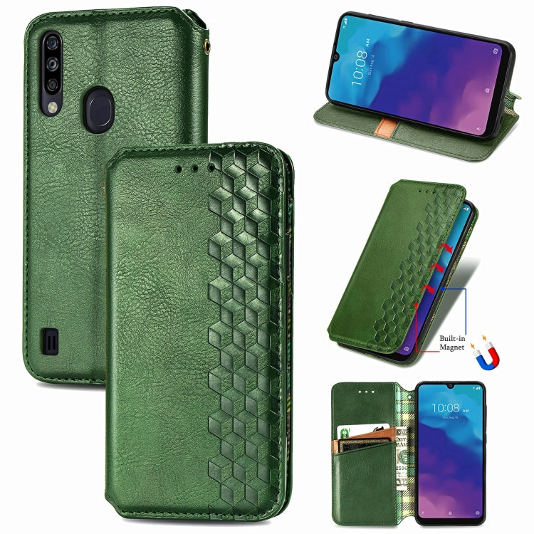 For ZTE Blade A7 2020 Cubic Grid Pressed Horizontal Flip Magnetic PU Leather Case with Holder & Card Slots & Wallet
