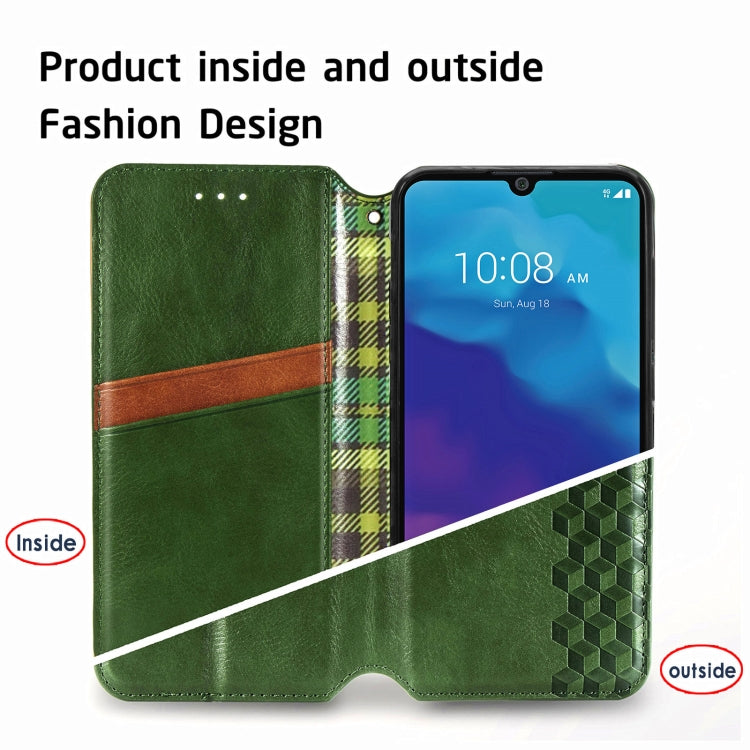 For ZTE Blade A7 2020 Cubic Grid Pressed Horizontal Flip Magnetic PU Leather Case with Holder & Card Slots & Wallet