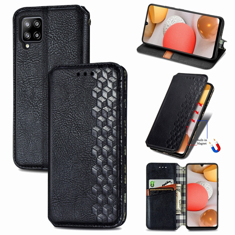 For Samsung Galaxy A42 5G Cubic Grid Pressed Horizontal Flip Magnetic PU Leather Case with Holder & Card Slots & Wallet