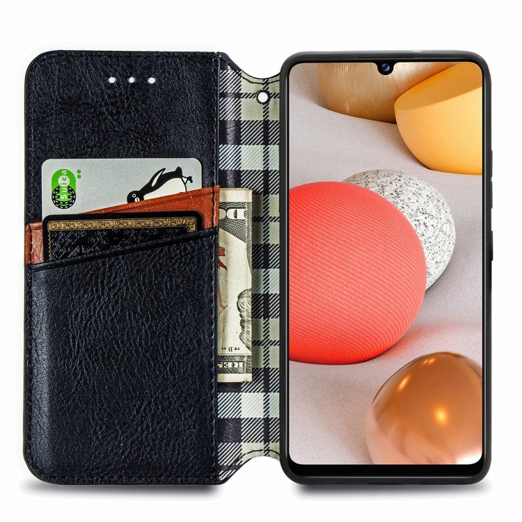 For Samsung Galaxy A42 5G Cubic Grid Pressed Horizontal Flip Magnetic PU Leather Case with Holder & Card Slots & Wallet