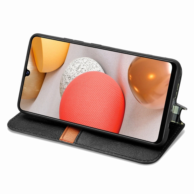 For Samsung Galaxy A42 5G Cubic Grid Pressed Horizontal Flip Magnetic PU Leather Case with Holder & Card Slots & Wallet