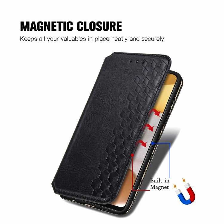 For Samsung Galaxy A42 5G Cubic Grid Pressed Horizontal Flip Magnetic PU Leather Case with Holder & Card Slots & Wallet