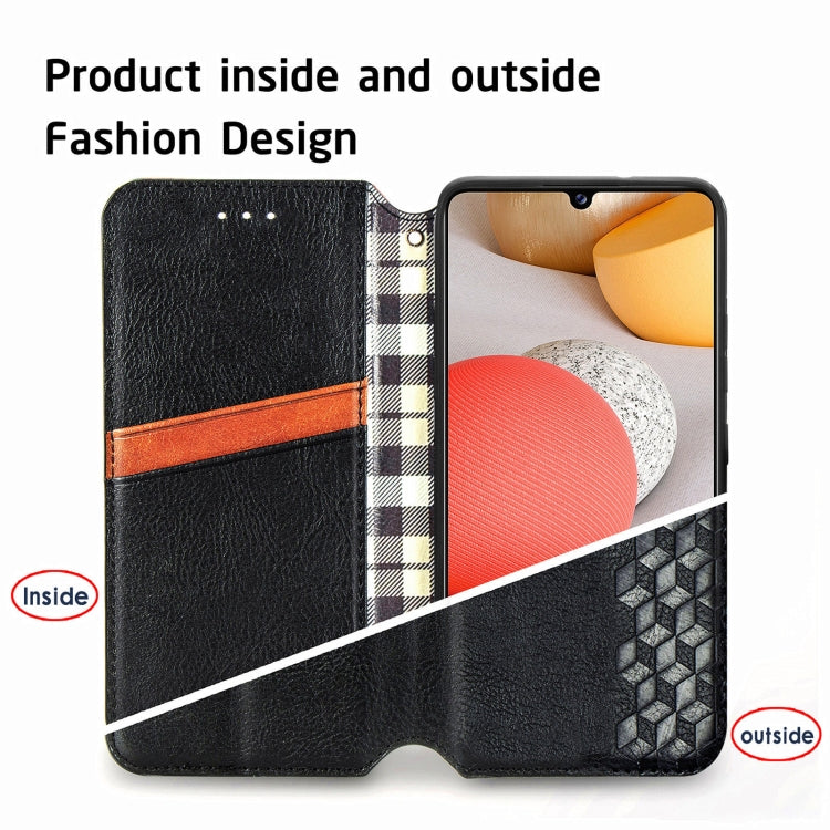 For Samsung Galaxy A42 5G Cubic Grid Pressed Horizontal Flip Magnetic PU Leather Case with Holder & Card Slots & Wallet