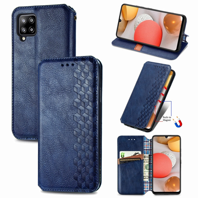 For Samsung Galaxy A42 5G Cubic Grid Pressed Horizontal Flip Magnetic PU Leather Case with Holder & Card Slots & Wallet