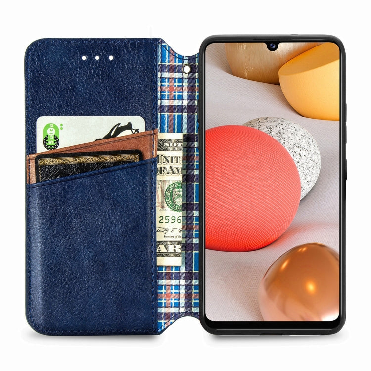 For Samsung Galaxy A42 5G Cubic Grid Pressed Horizontal Flip Magnetic PU Leather Case with Holder & Card Slots & Wallet
