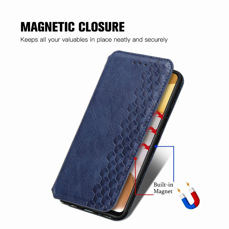 For Samsung Galaxy A42 5G Cubic Grid Pressed Horizontal Flip Magnetic PU Leather Case with Holder & Card Slots & Wallet
