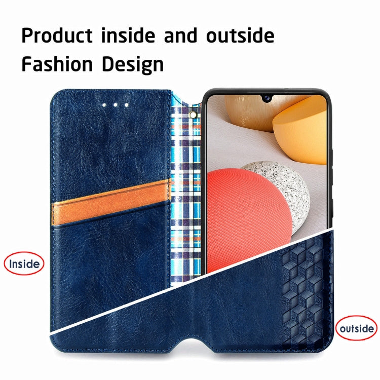 For Samsung Galaxy A42 5G Cubic Grid Pressed Horizontal Flip Magnetic PU Leather Case with Holder & Card Slots & Wallet