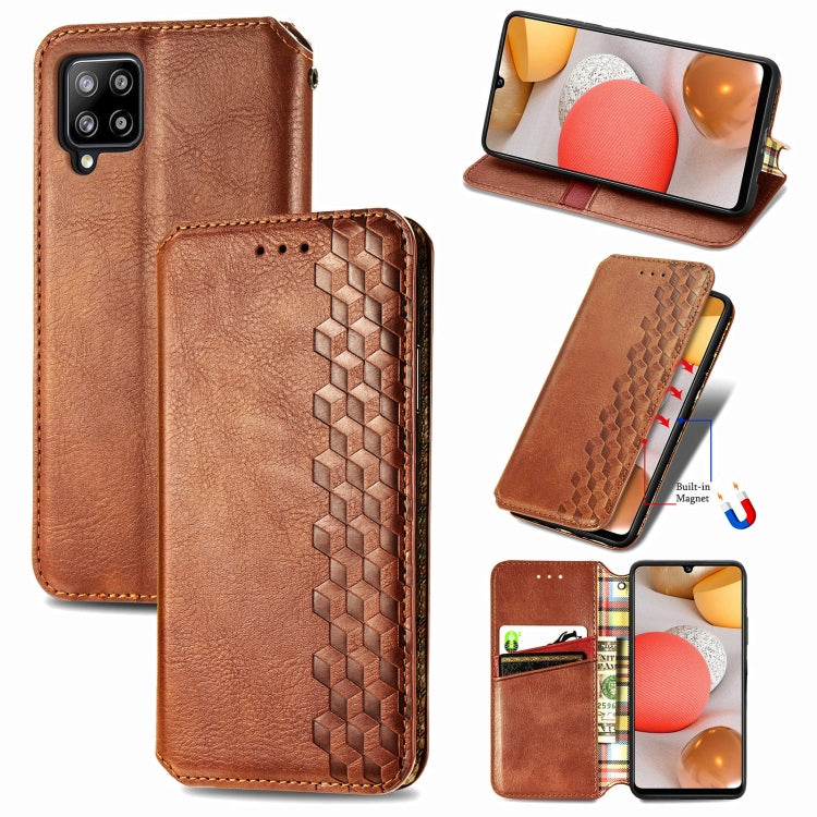 For Samsung Galaxy A42 5G Cubic Grid Pressed Horizontal Flip Magnetic PU Leather Case with Holder & Card Slots & Wallet