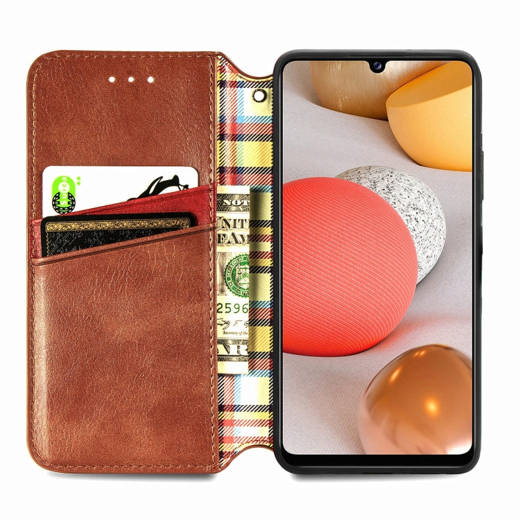 For Samsung Galaxy A42 5G Cubic Grid Pressed Horizontal Flip Magnetic PU Leather Case with Holder & Card Slots & Wallet