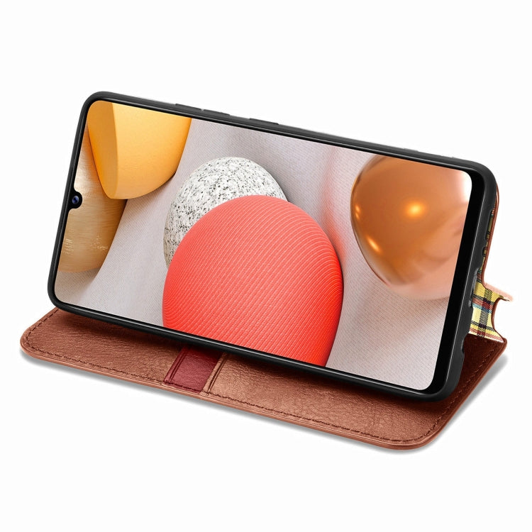 For Samsung Galaxy A42 5G Cubic Grid Pressed Horizontal Flip Magnetic PU Leather Case with Holder & Card Slots & Wallet