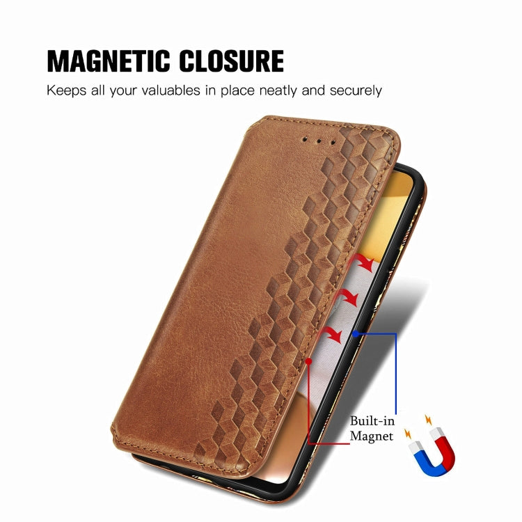 For Samsung Galaxy A42 5G Cubic Grid Pressed Horizontal Flip Magnetic PU Leather Case with Holder & Card Slots & Wallet