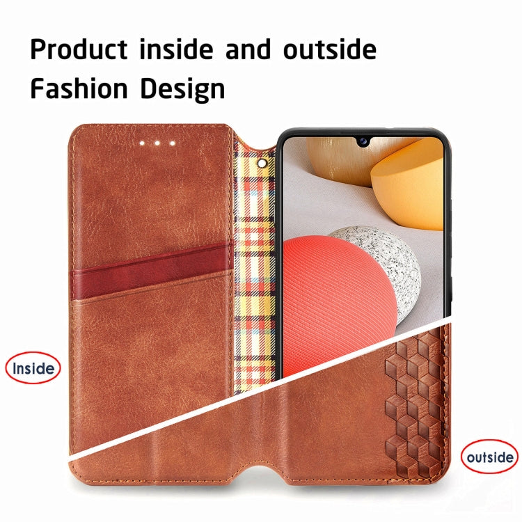 For Samsung Galaxy A42 5G Cubic Grid Pressed Horizontal Flip Magnetic PU Leather Case with Holder & Card Slots & Wallet